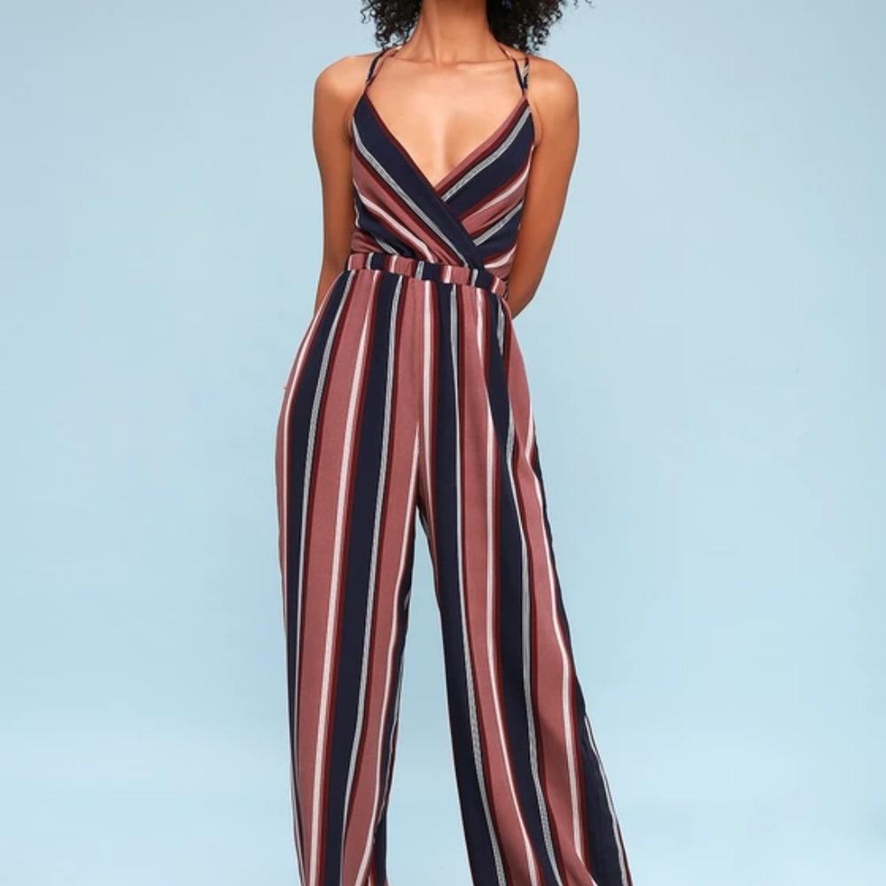 NWT LULU'S STRIPED LACE-UP JUMPSUIT